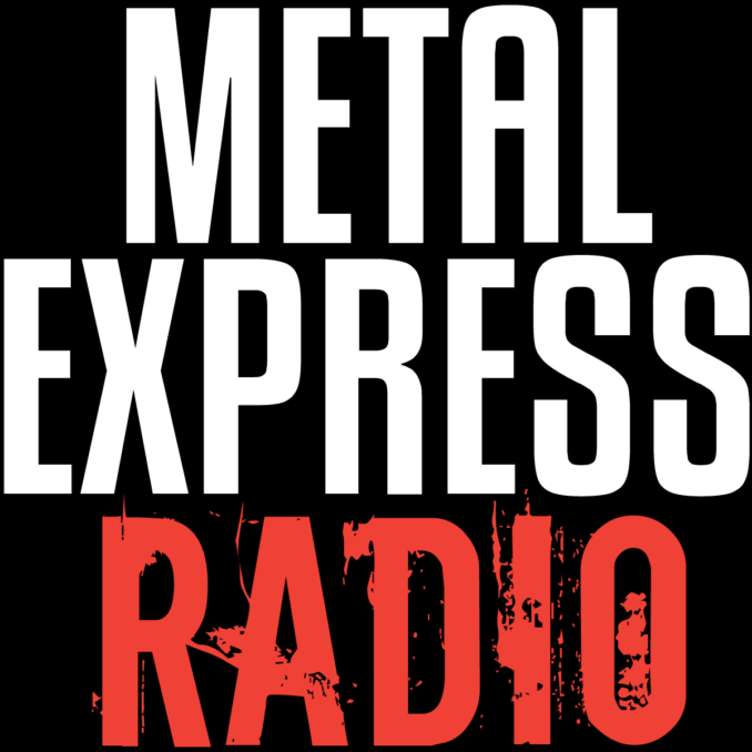 Metal Express Radio logo, squared, white and red on black background Metal Express Radio logo, squared, white and red on black background